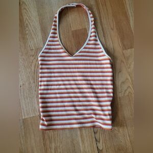 American Eagle Outfitters Orange and White Striped Halter Top, Size XS